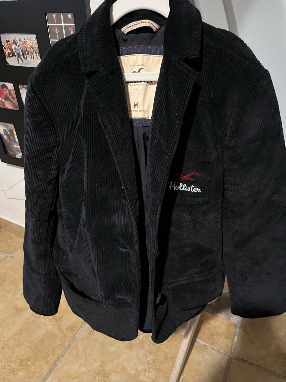 Hollister Black Corduroy Blazer Jacket with Subtle Embroidery